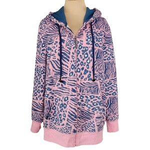 Rare Y2K Bongo HB3 HoodieBuddie - Built-In Earbuds Animal Print Zip Hoodie 1X